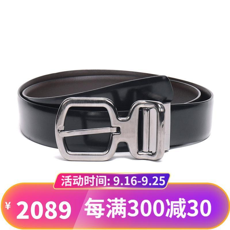 Ermenegildo Zegna 杰尼亚 男士牛皮针扣式双面腰带皮带 BORTX1 504A NTM-黑色棕色 95