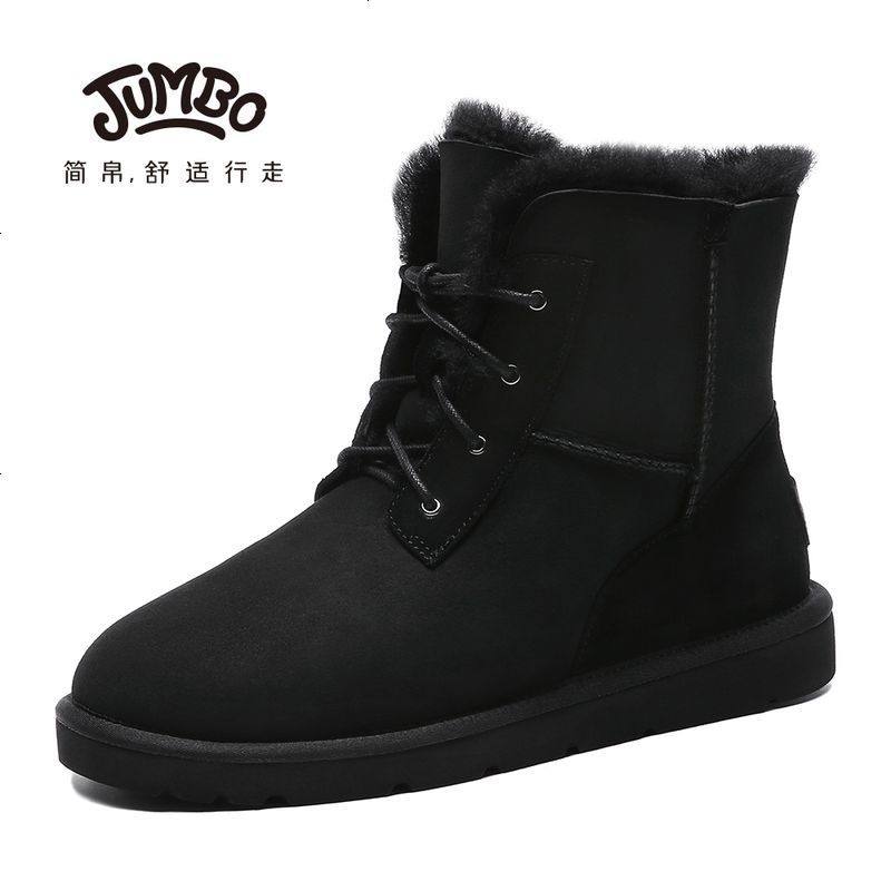 JUMBO简帛秋冬新品澳洲羊皮毛一体雪地靴马丁男靴绑带保暖2310_933_352 黑色 42