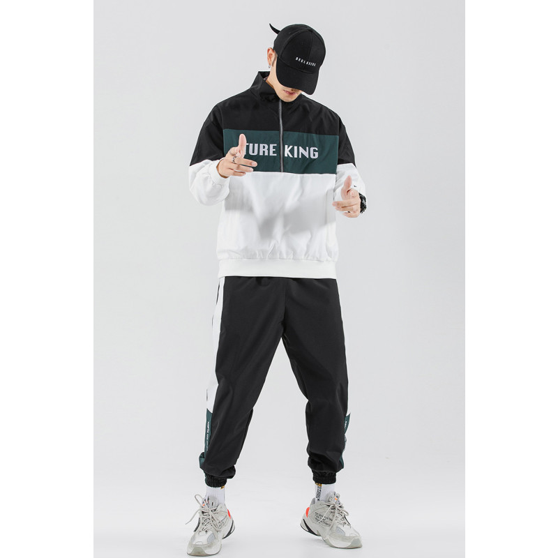 庄吉工装外套男套装韩版潮流潮牌男装一套搭配帅气春秋季衣服休闲卫衣JU-MD9675 2XL 绿色