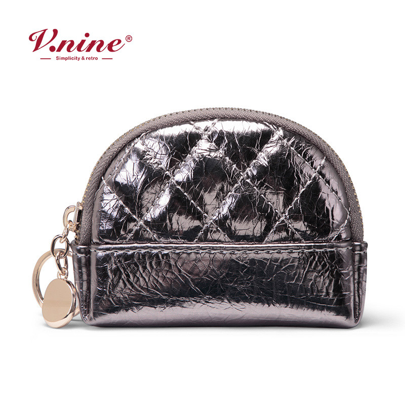 第九城（V.NINE） 包包女小包2019新款时尚迷你钱包ins小手包简约韩版菱格手拿包 灰银