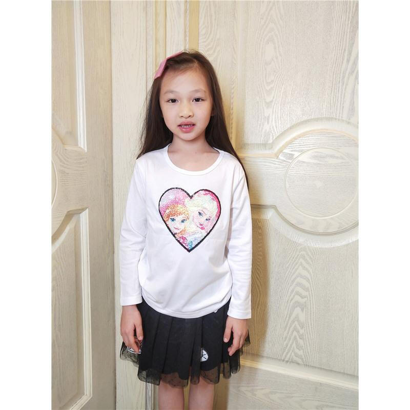 迪鲁奥（DILUAO)儿童变色衣服会变的衣服童装男女童儿童双面变色变图案亮片春秋长袖体恤 冰雪奇缘现货 140cm
