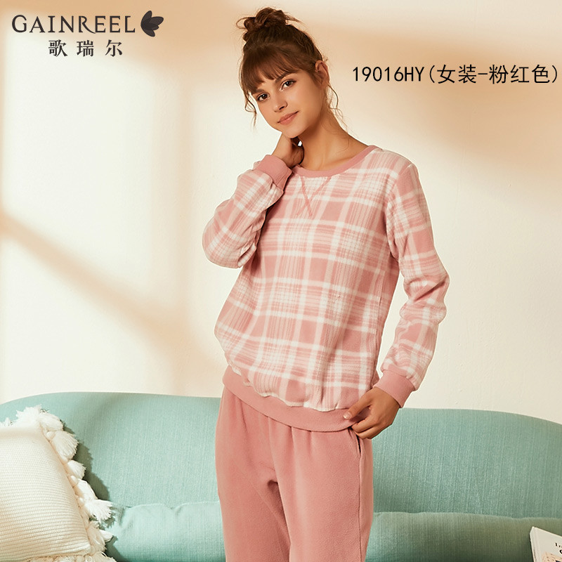 歌瑞尔摇粒绒情侣长袖睡衣男女秋冬可外穿保暖家居服套装19016HY M 女装-粉红色