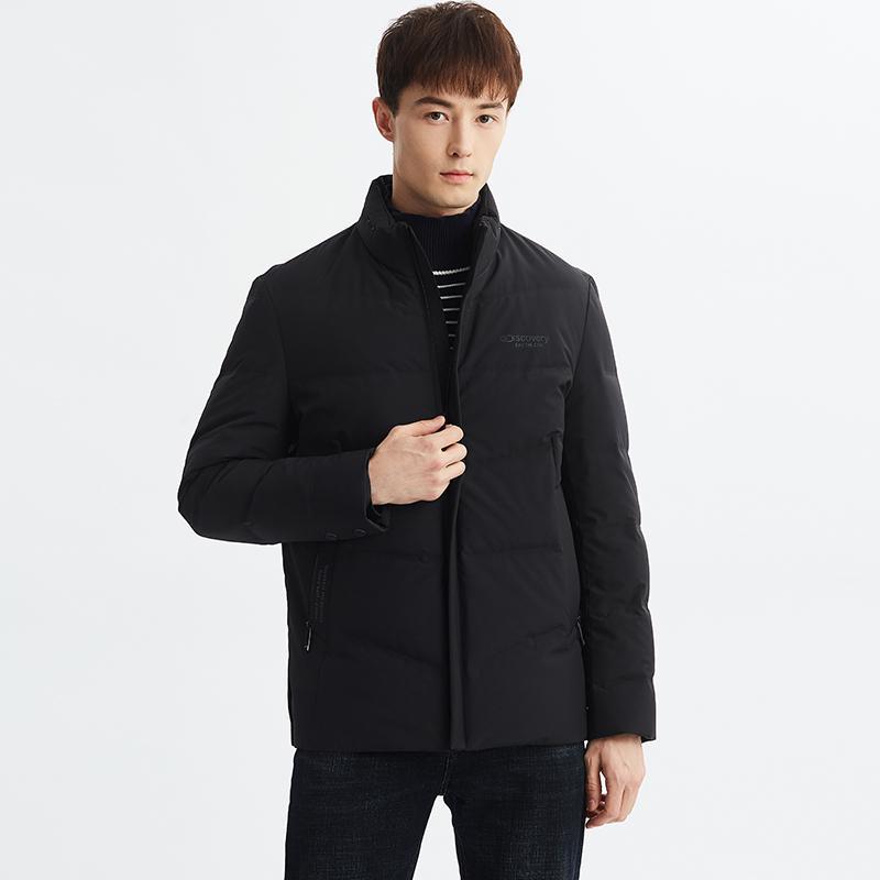 雪中飞2019新款男士男装短款立领商务休闲外套羽绒服男 175/92A 黑色