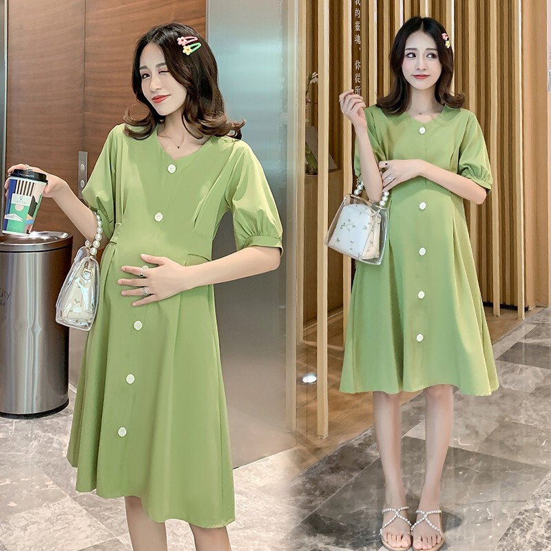 迪鲁奥（DILUAO)孕妇装夏装外出2019新款孕妇连衣裙中长款时尚潮妈孕妇套装夏季宽松透气孕妇裙子 绿色_510 默认颜色 XXL