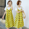 迪鲁奥（DILUAO)孕妇装夏装连衣裙套装中长款过膝宽松夏天裙子2019新款时尚加大码孕妇裙_888_79 黄色【单件裙】 XXL【一般建议140-165斤】