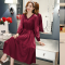 迪鲁奥（DILUAO)孕妇裙2019时尚秋季长袖连衣裙中长款外出女辣妈A字裙春秋孕妇裙_277 酒红色 L