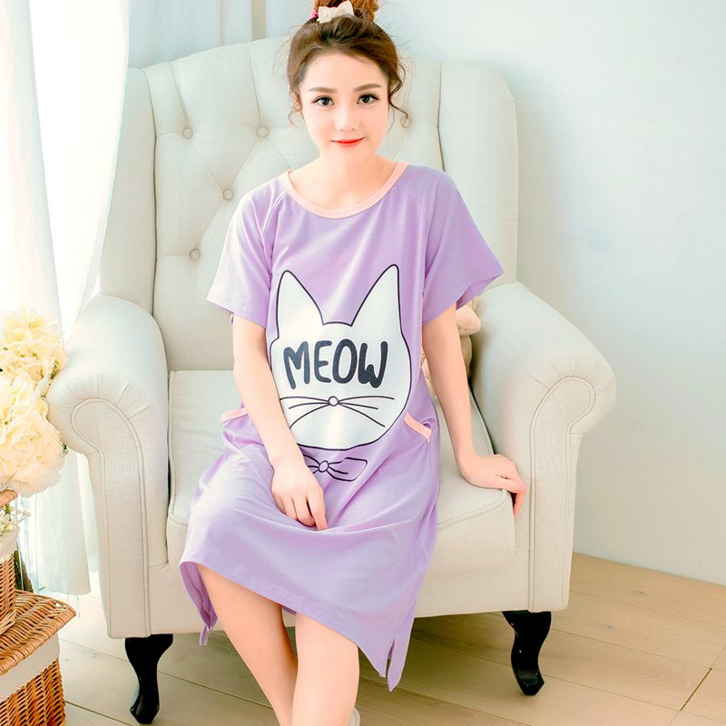 迪鲁奥（DILUAO)短袖孕妇裙夏季薄纯棉月子裙产后外出哺乳裙宽松喂奶裙大码连衣裙_127 紫MEOW裙 L