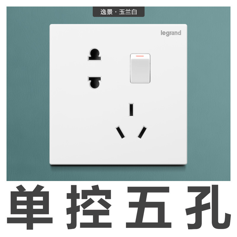 罗格朗(Legrand)插座开关面板逸景白色家用86型墙体墙壁暗线多孔一开双控带5五孔USB暗装电源插座开关 逸景玉兰白 一开五孔