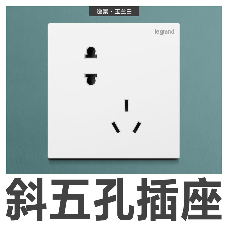 罗格朗(Legrand)插座开关面板逸景白色家用86型墙体墙壁暗线多孔一开双控带5五孔USB暗装电源插座开关 逸景玉兰白 斜五孔