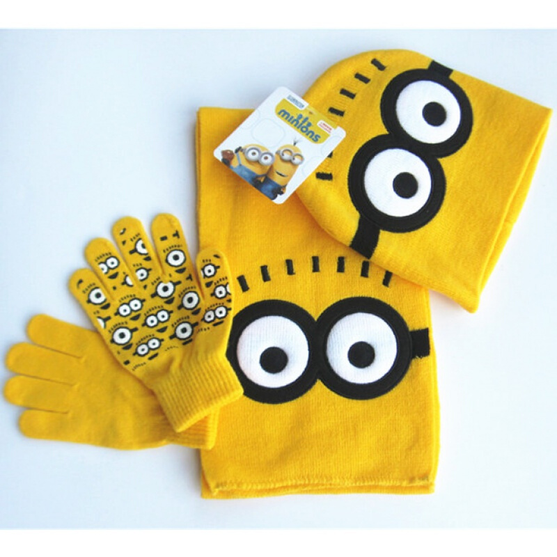 迪鲁奥（DILUAO)圣诞节新年儿童蜘蛛侠帽子手套围巾三件套男孩宝秋冬保暖 蓝色护耳套装蜘蛛侠 4-8岁 黄色小黄人三件 默认尺寸