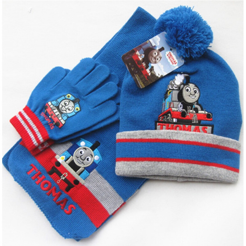迪鲁奥（DILUAO)圣诞节新年儿童蜘蛛侠帽子手套围巾三件套男孩宝秋冬保暖 蓝色护耳套装蜘蛛侠 4-8岁 蓝色托马斯小火车三件 默认尺寸