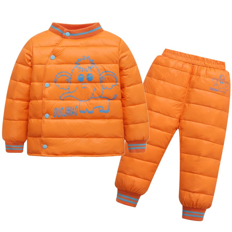 迪鲁奥（DILUAO)反季儿童羽绒服套装加厚款男女宝宝保暖内胆婴儿装两件冬 螺纹领橘色 100cm