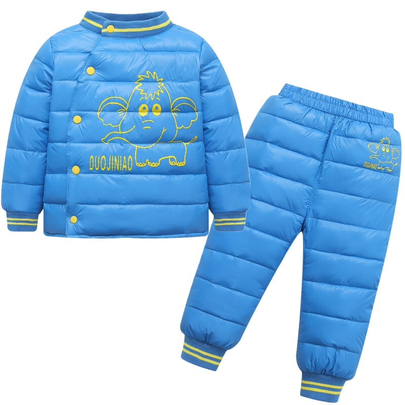 迪鲁奥（DILUAO)反季儿童羽绒服套装加厚款男女宝宝保暖内胆婴儿装两件冬 螺纹领宝蓝色 100cm