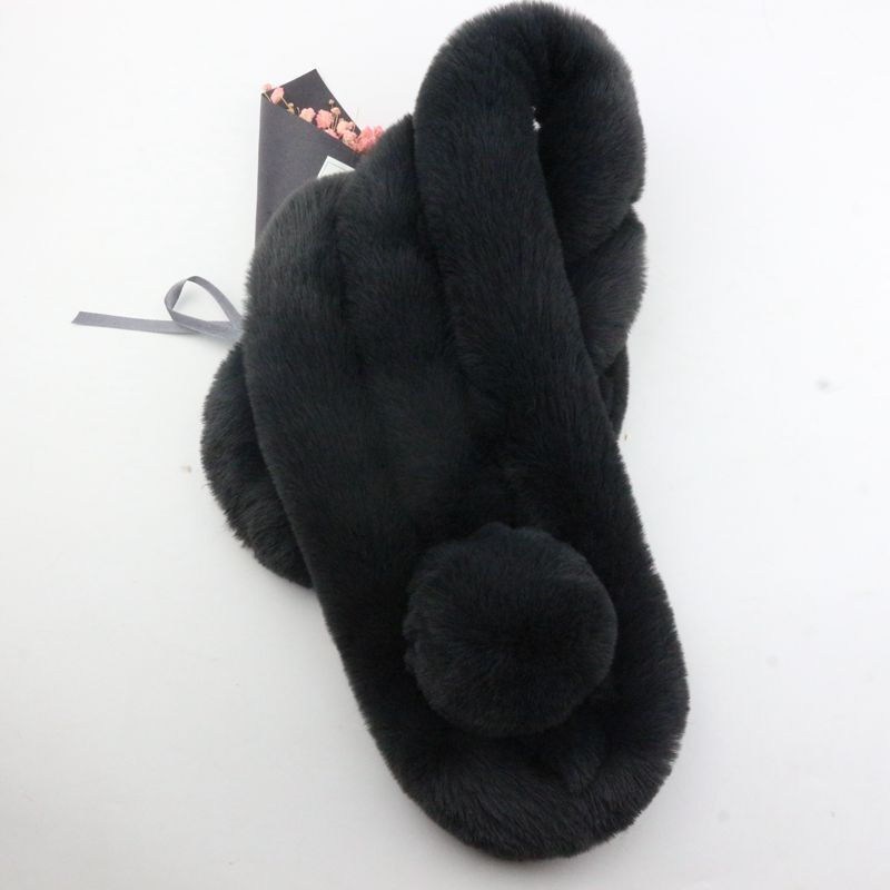 迪鲁奥（DILUAO)獭兔毛围巾女冬季韩版百搭加厚保暖儿童脖套懒濑兔毛球仿皮围脖 深灰色 默认尺寸