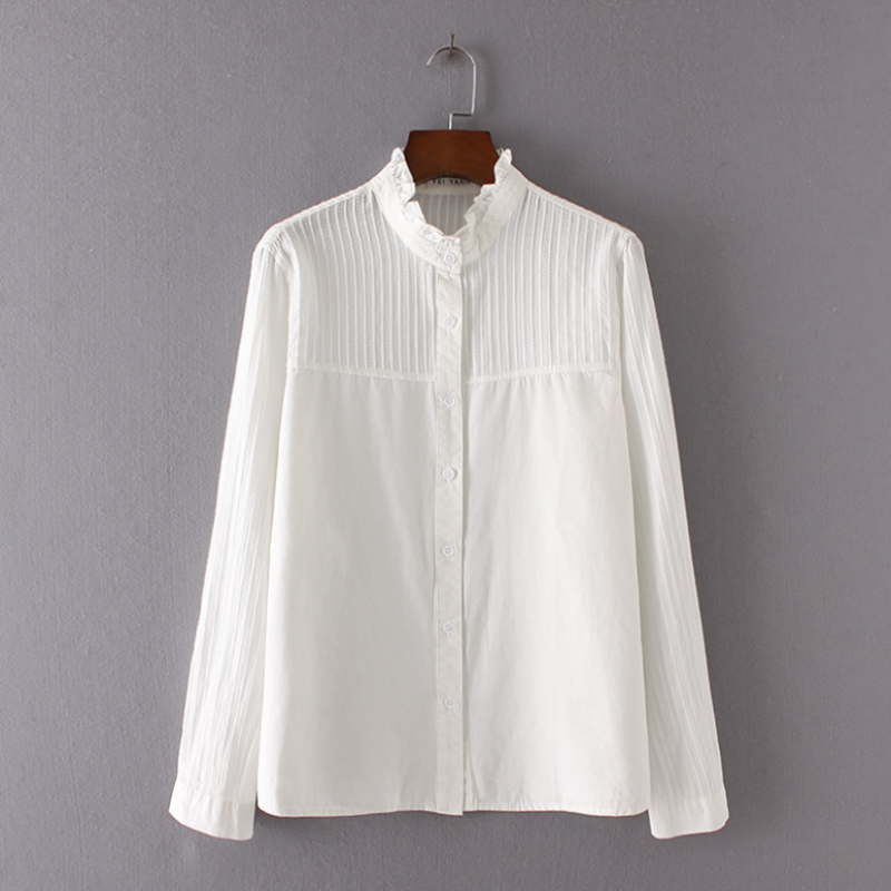 迪鲁奥（DILUAO)春秋孕妇装新款纯棉OL上衣上班衬衫宽松大码中长袖打底衫孕妇薄款职业装白衬衣夏 白色(花边立领) XL