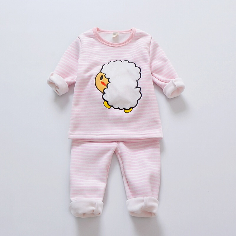 迪鲁奥（DILUAO)三岁女宝宝保暖内衣1岁3加绒加厚0女婴儿童秋衣秋裤套装纯棉外穿2 190加绒(小动物)粉色 85cm/建议2周岁