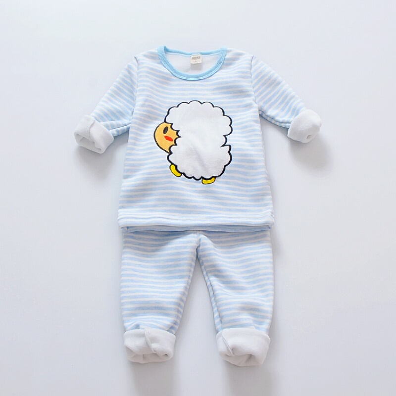 迪鲁奥（DILUAO)三岁女宝宝保暖内衣1岁3加绒加厚0女婴儿童秋衣秋裤套装纯棉外穿2 106小羊加绒加厚(蓝色) 85cm/建议2周岁