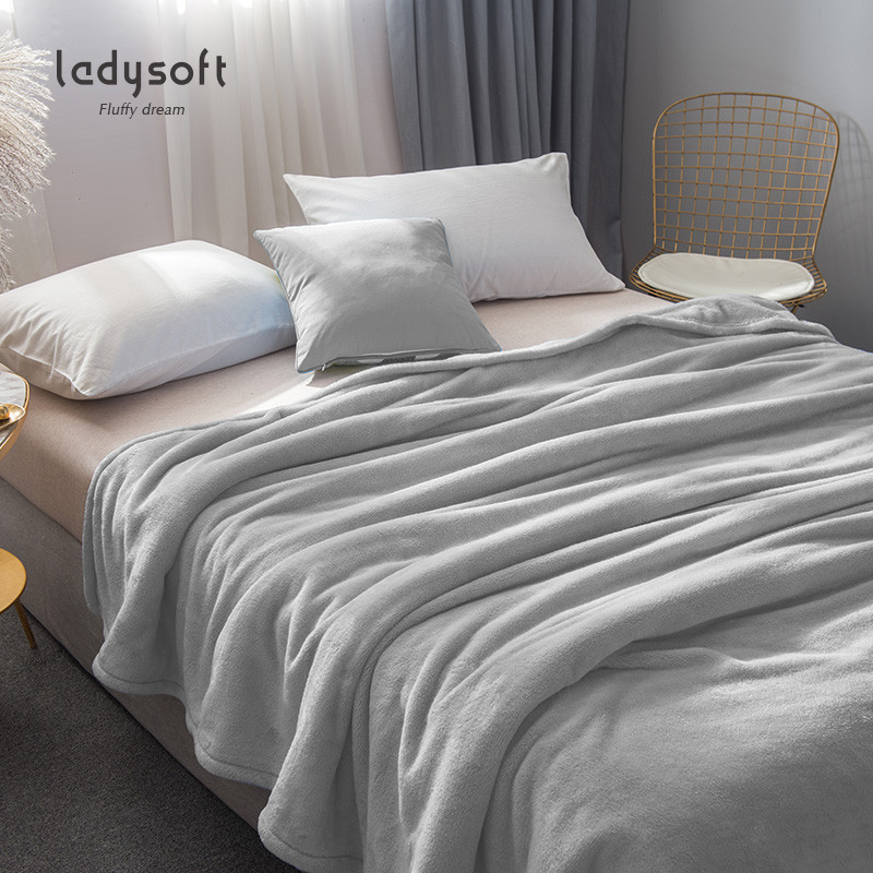 ladysoft御棉堂 法兰绒纯色毛毯双人盖毯午睡毯空调毯春夏盖毯床上用品 1.5*2.0M 灰色