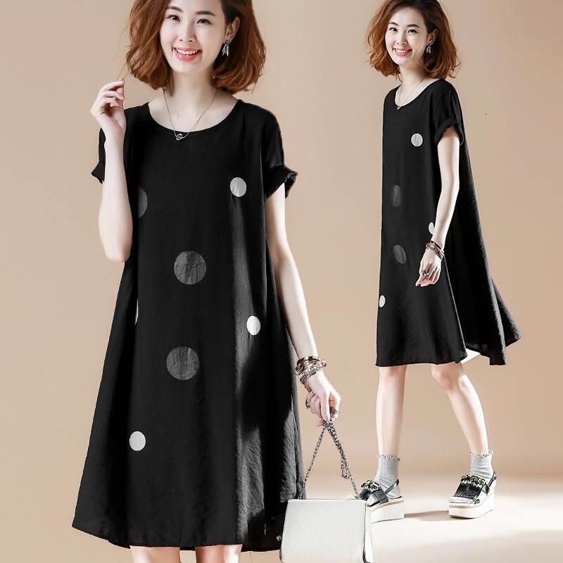 迪鲁奥（DILUAO)LYL 孕妇装2019夏季新款大码点印花连衣裙女夏圆领宽松短袖A字裙孕妇裙F452-11_823 默认颜色 3XL