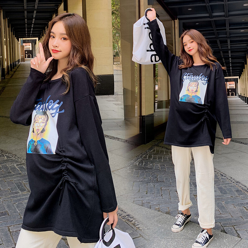 迪鲁奥（DILUAO)孕妇装秋冬装毛衣女新款时尚款宽松秋冬上衣韩版孕妇装冬装针织衫色 均码【适合约90-160斤_231 黑色 默认尺寸