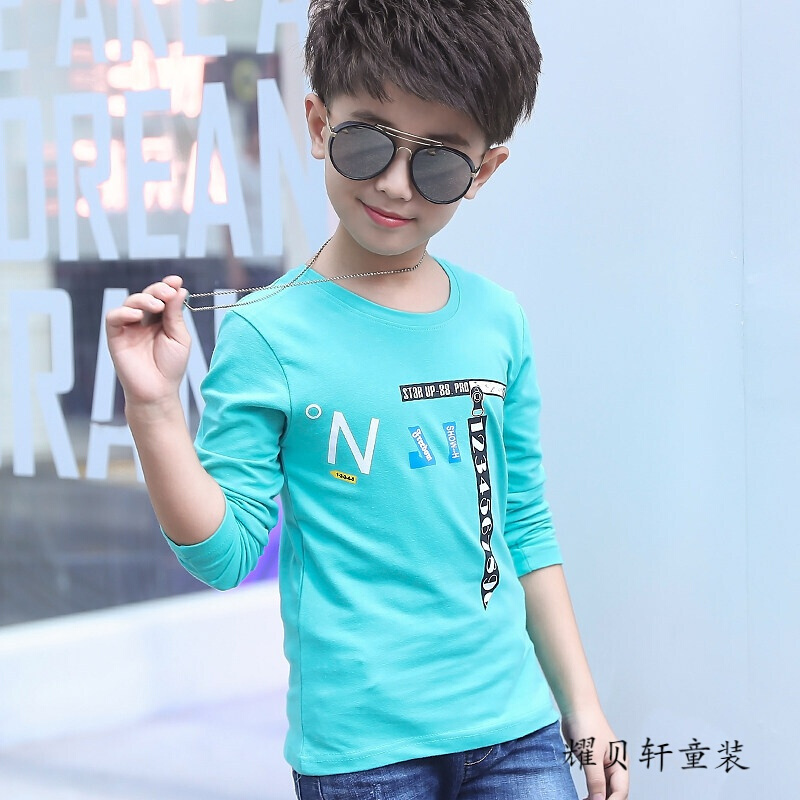 迪鲁奥（DILUAO)童装男童长袖T恤2019新款春装男孩上衣中大童夏装儿童打底衫_302 T款绿 130cm