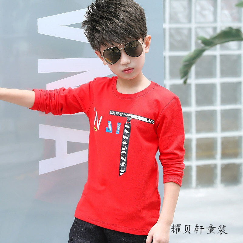 迪鲁奥（DILUAO)童装男童长袖T恤2019新款春装男孩上衣中大童夏装儿童打底衫_302 T款红 160cm