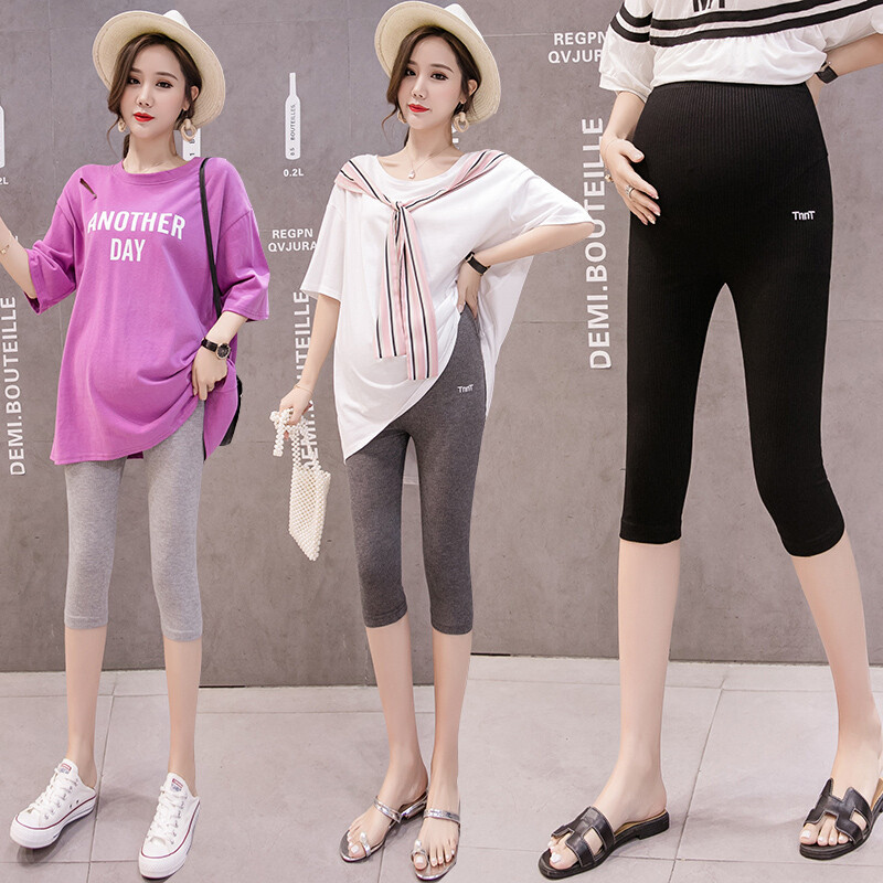 迪鲁奥（DILUAO)加肥加大码孕妇裤子夏季冰丝棉打底裤宽松怀孕期托腹七分裤200斤_801 深灰色 XXXL