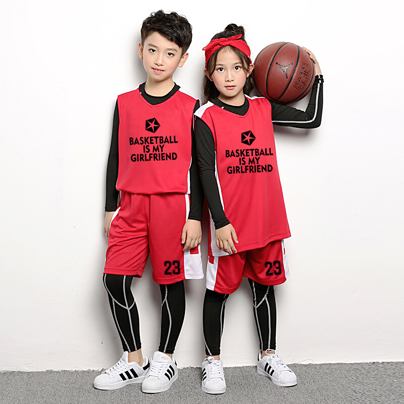 迪鲁奥（DILUAO)儿童篮球服套装男童训练球衣幼儿园小学生速干紧身衣四件套演出服 NK红色图案一 XXXL