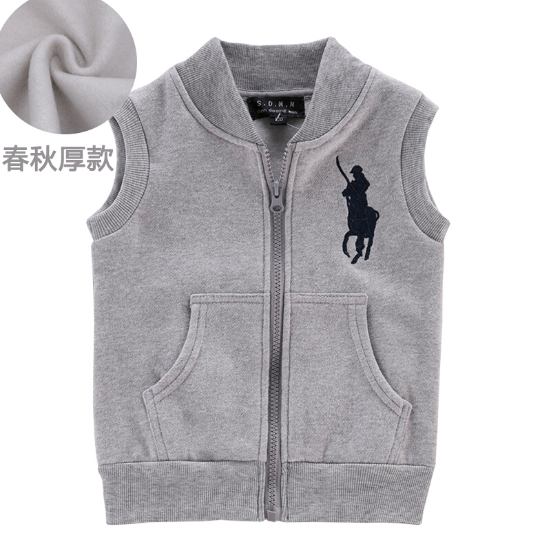 迪鲁奥（DILUAO)2019新款儿童马甲背心春婴儿坎肩薄款女宝宝小童外套男童马夹潮Sy 浅灰色(无帽)稍厚款 吊100码(身高95cm)