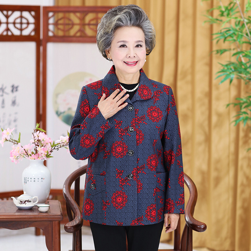 迪鲁奥（DILUAO)老年人春秋装外套女老太太长袖上衣奶奶装套装60-70-80岁老人衣服_376 4XL140-155斤左右 大花红色