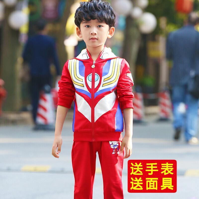 迪鲁奥（DILUAO)童装儿童奥特曼衣服男童套装秋装中小童卡通迪迦欧布休闲运动服长袖外套裤子两件套1-9岁男孩衣_283 迪迦红色 110码建议身高(85cm-95cm)