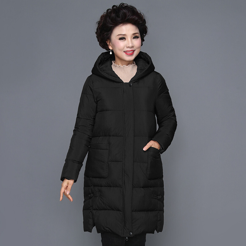 迪鲁奥（DILUAO)高端品质反季妈妈秋冬装外套中长款40岁50大码袄中老年女装_265 黑色(镜面) 3XL(建议130斤-140斤左右)