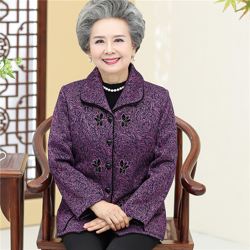 迪鲁奥（DILUAO)60岁妈妈70老太太8中老年人女秋装外套老人衣服奶奶装长袖上衣_99 5XL建议145-160斤 紫色上衣