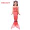 迪鲁奥（DILUAO)儿童美人鱼尾巴公主裙子服装 女童女孩美人鱼的衣服套装游泳衣_743 红色三件套 130cm
