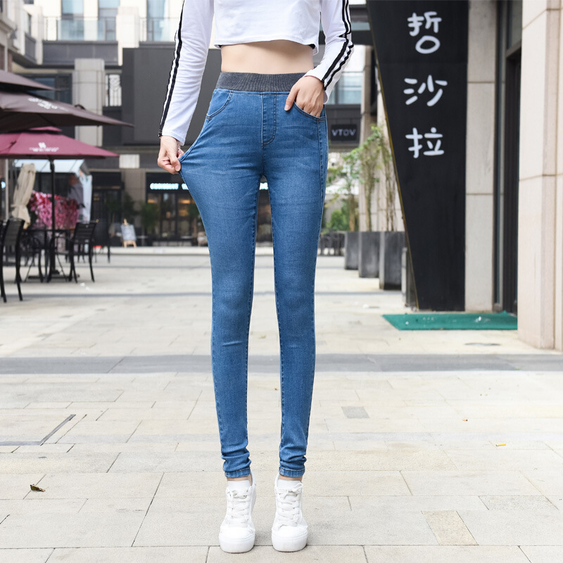 迪鲁奥（DILUAO)新款女装加肥加大码高腰松紧腰牛仔裤中年妈妈200斤女士九分小脚裤子显瘦新款女装_531 8808A浅蓝色九分不加绒 29.