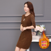 迪鲁奥（DILUAO)秋冬季衣服女2019新款长袖上衣中长款保暖打底衫女加绒加厚小衫潮新款女装_457 4XL 焦糖色(加绒加厚)