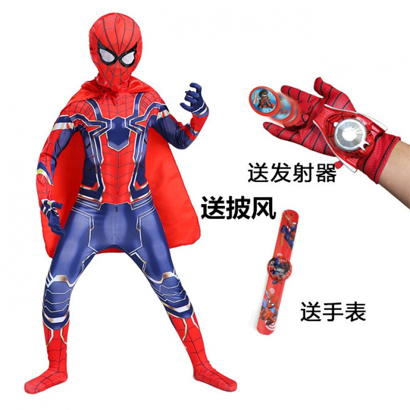 迪鲁奥（DILUAO)授权店铺 蜘蛛侠衣服蜘蛛侠紧身衣儿童男套装凡英雄远征套装服装连体衣蜘蛛侠衣服超级英雄 钢铁蜘蛛侠送发射器手表披风 100-110