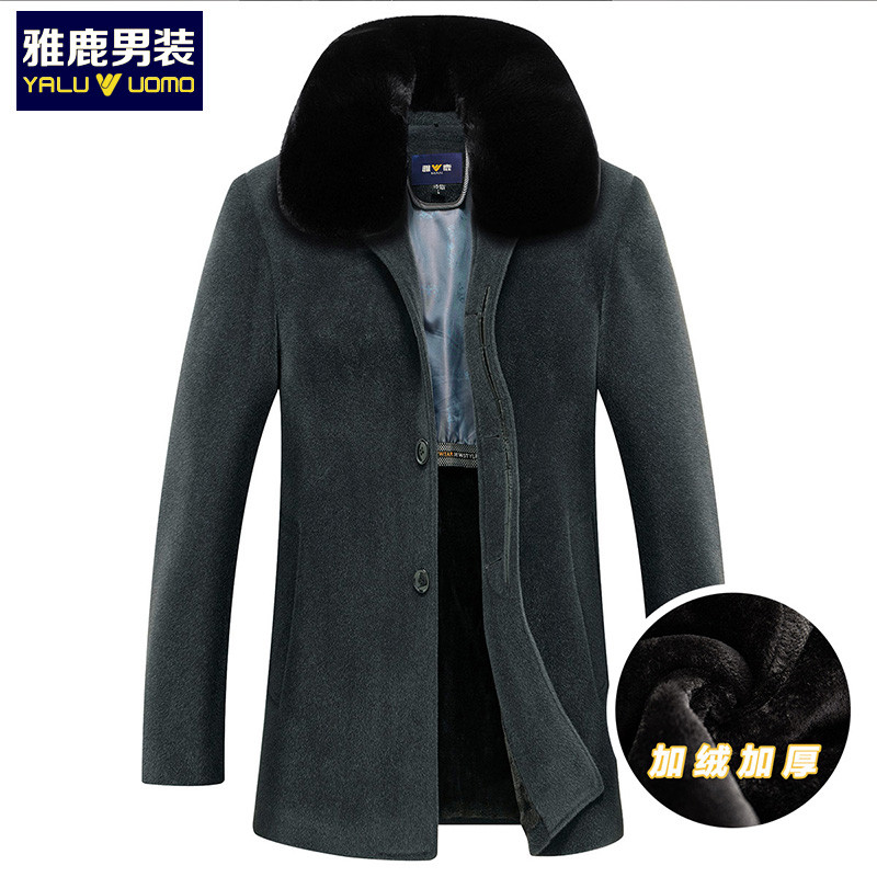 雅鹿男装秋冬新款加绒内里保暖修身男士毛呢大衣1115DA098DR S3(灰色) 190