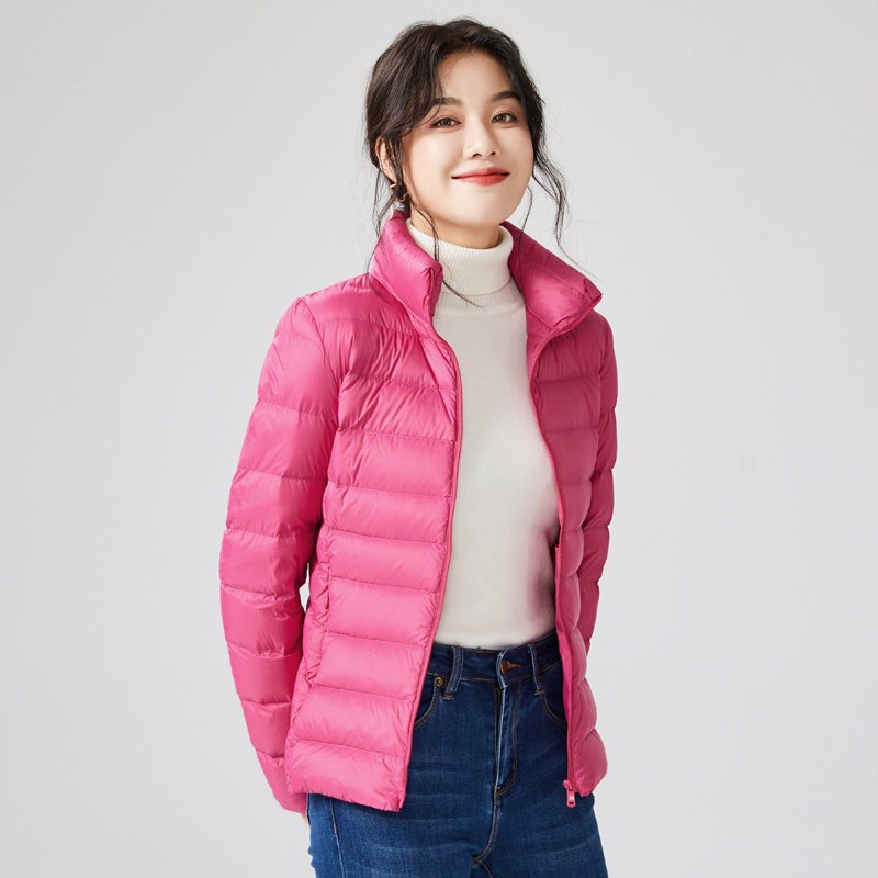 高梵轻薄羽绒服女短款超薄反季冬2019新款时尚轻羽绒薄款清仓_250 XXL 玫红A（立领）