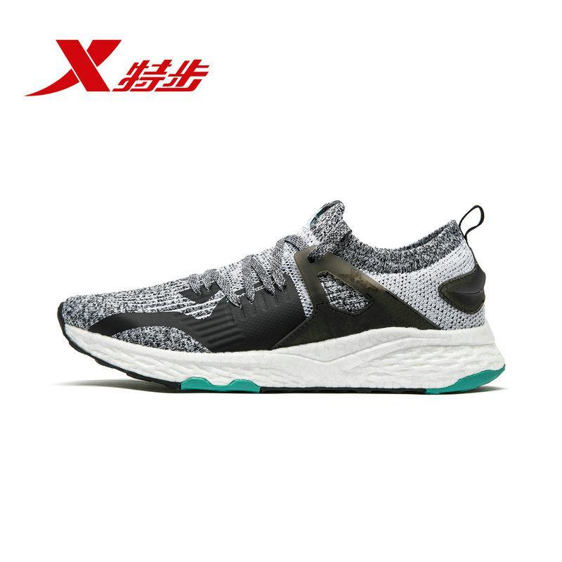 特步男鞋动力巢跑步鞋2019秋季新款网面透气休闲跑鞋减震运动鞋男 黑白 44