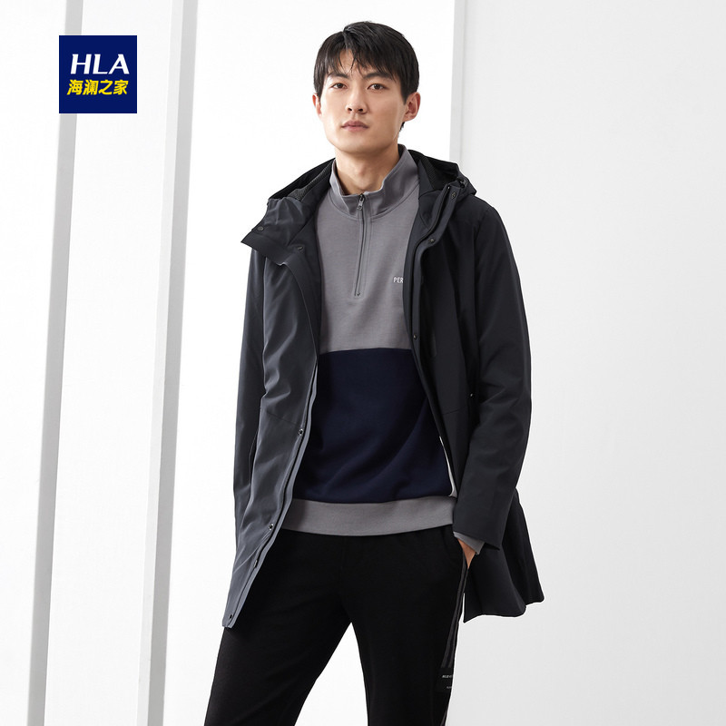 HLA海澜之家可脱卸内胆夹克2019冬季时尚连帽外套男-HWJAJ4R231A 深灰P1 180/96A/XL