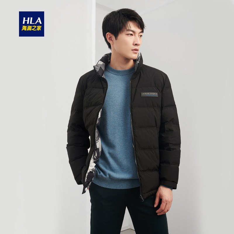 HLA/海澜之家双面穿羽绒服2019冬季时尚有型羽绒外套男 185/100A/XXL 黑色C5