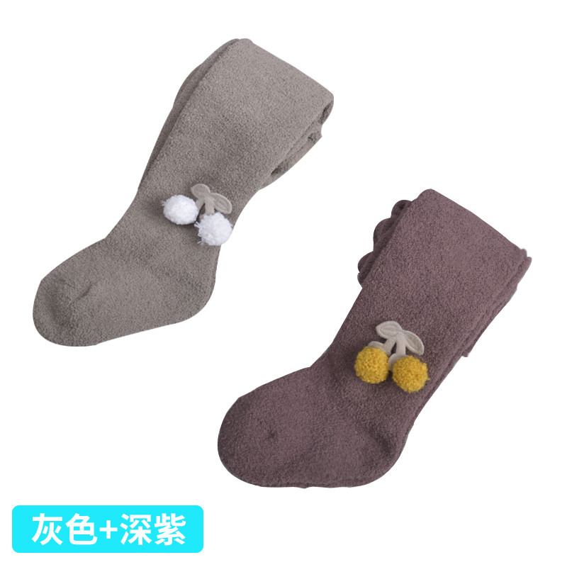 青莓婴儿连裤秋冬加绒加厚保暖纯棉宝宝打底裤小儿童打底袜女童连袜裤 2条装组合12：灰色+深紫 24-26码建议85-95cm