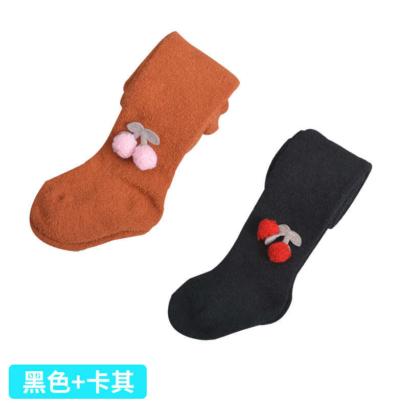 青莓婴儿连裤秋冬加绒加厚保暖纯棉宝宝打底裤小儿童打底袜女童连袜裤 2条装组合9：黑色+卡其 18-20码建议65-75cm