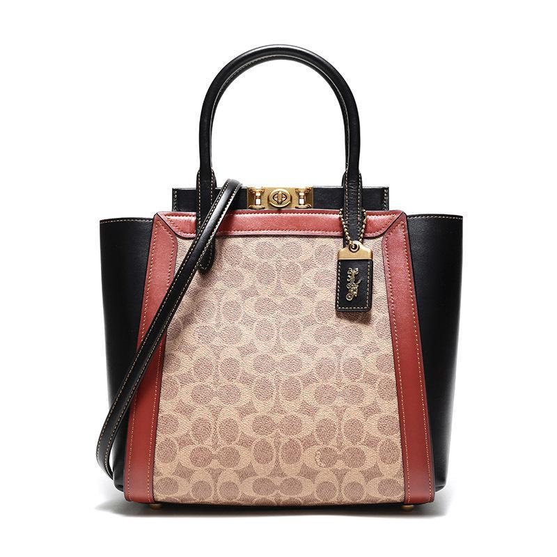 COACH 蔻驰 TROUPE女士系列涂层帆布配皮手提单肩斜挎包 78487 B4NQ4-棕黄色锈色