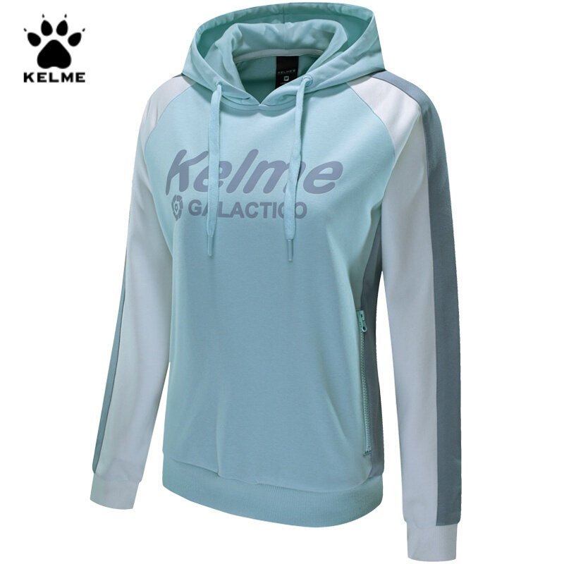 KELME/卡尔美2019年春季长袖舒适亲肤卫衣女时尚插色连帽套头衫 M/160 淡蓝