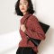 恒源祥半高领羊毛衫女秋冬复古花纱套头厚毛衣2019新款抽条针织衫 165/88A 橙红
