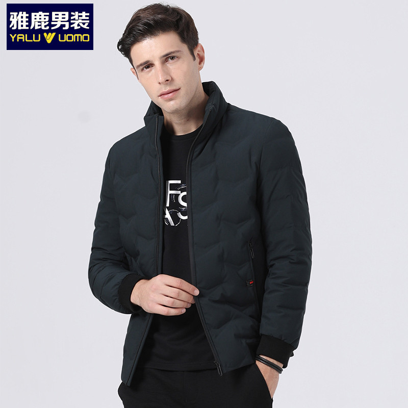 雅鹿男装冬季立领男士羽绒服男款外套中年加厚防寒服AC49EDYA18819 G5(橄榄绿) 180