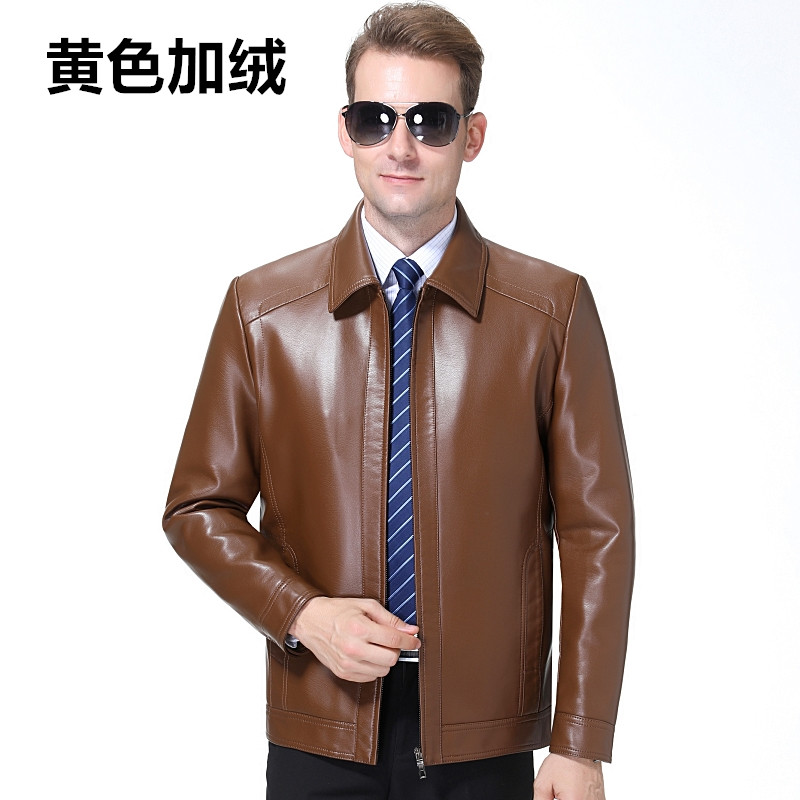 正品男装海宁真皮皮衣男绵羊皮男士机车皮夹克外套修身韩版潮2018新款帅气官方旗舰店特卖特卖 1699黄色加绒 180