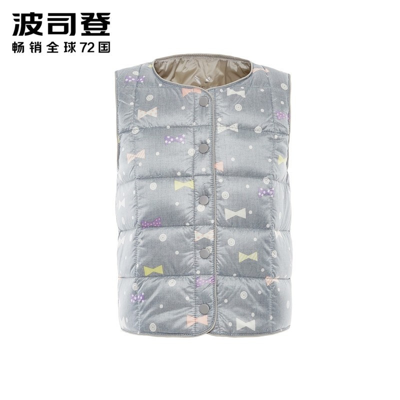 波司登童装新款冬卡通印花男女童保暖马夹宝宝羽绒马甲 110cm(110/56) 绅士领结灰9766